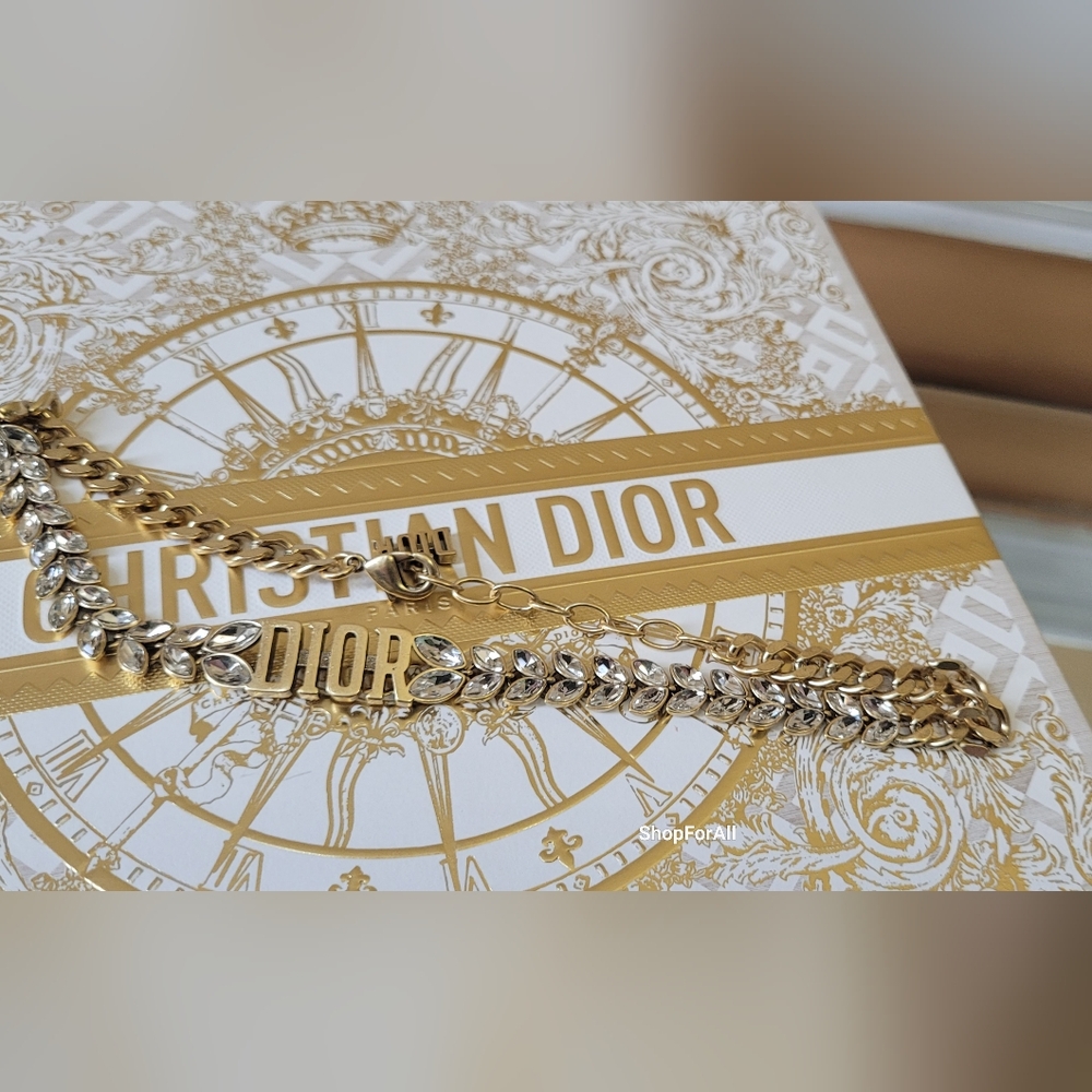 Dior Gold and Silver Coker Necklace with Crystal Accents With Box - Picture 14 of 16